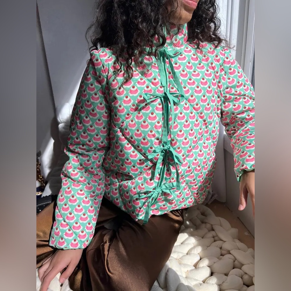 NWT Lisa Says Gah Jelly Cakes Convertible Puffer Jacket – Mint/Pink – Size M